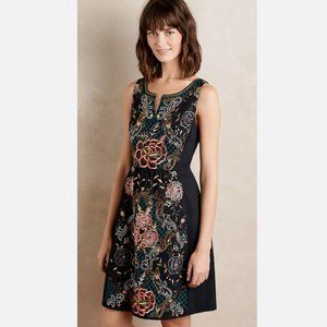 Anthropologie Moulinette Soeurs Perennial Floral Embroidered Dress Black Size 6